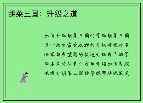 胡莱三国：升级之道