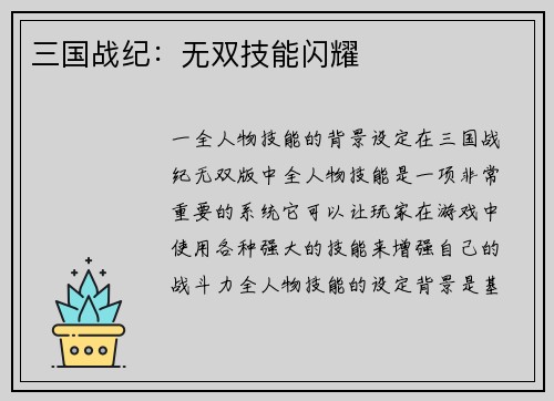 三国战纪：无双技能闪耀