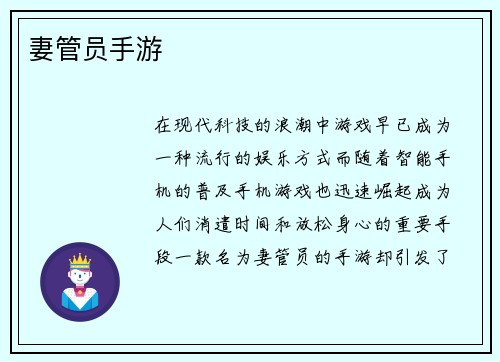 妻管员手游